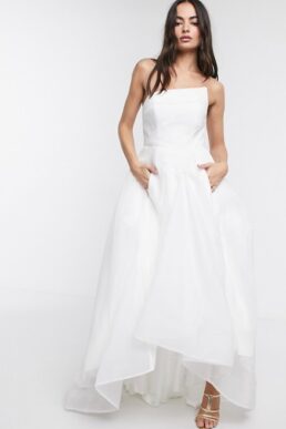 Bariano full maxi dress with organza bust detail in white