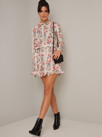 Chi Chi Sofia Floral Sleeve Playsuit Blush Pink Multi