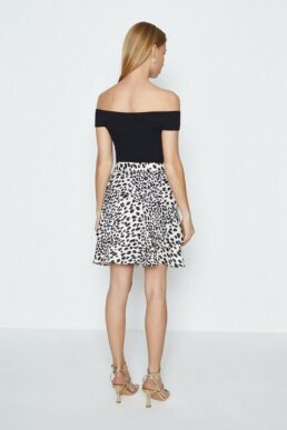 Coast Animal Print Ruffle Satin Short Skirt Black White