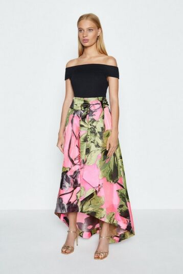 Coast Clip Jacquard Floral Print Maxi Skirt Pink Multi