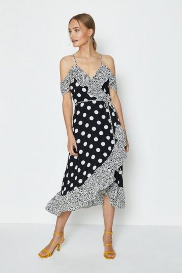 Coast Mix And Match Print Cold Shoulder Dress Black White