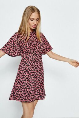 Coast Printed Flare Sleeve Short Dress Pink Black