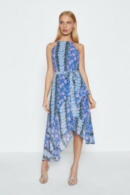 Coast Printed Halterneck Midi Dress Blue Multi