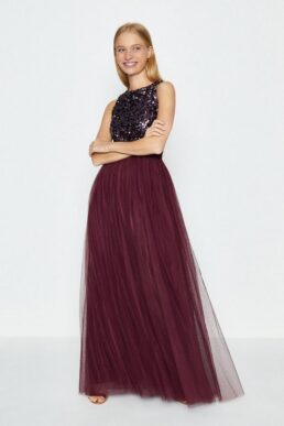 Coast Tulle Maxi Skirt Aubergine Burgundy Red