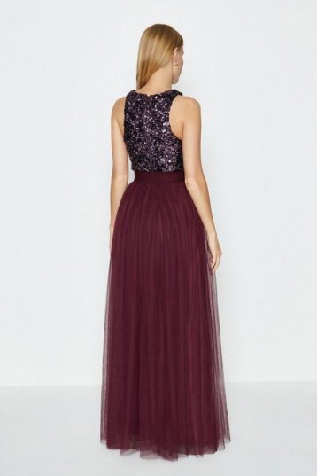 Coast Tulle Maxi Skirt, Aubergine/Burgundy Red - Image 2