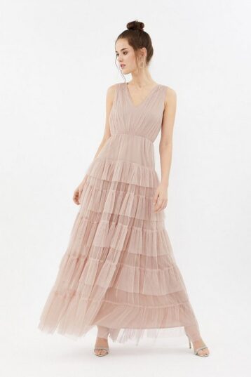 Coast Tulle Tiered Maxi Dress Blush Pale Pink