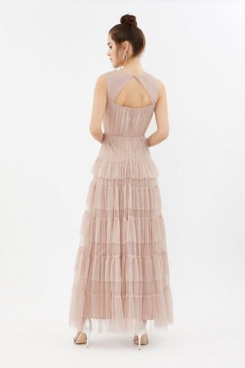 Coast Tulle Tiered Maxi Dress, Blush/Pale Pink - Image 2