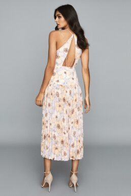 Reiss Corinne Floral Printed Midi Dress Pink Red
