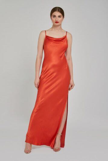 Ghost Stella Maxi Slip Cowl Neck Dress Orange