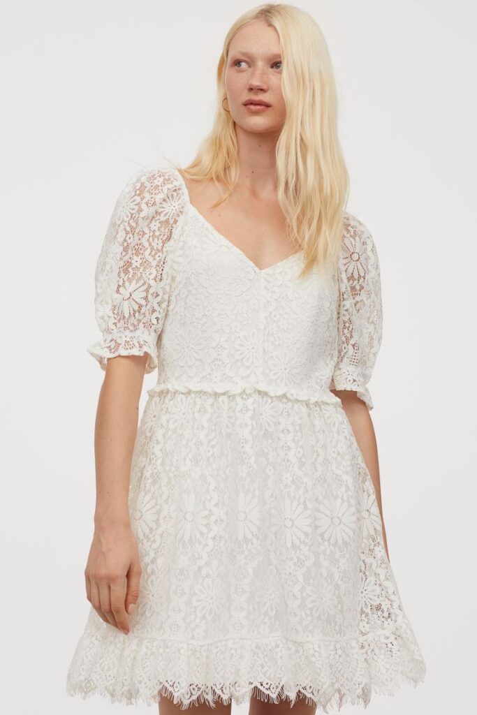 H&M Short lace dress, Cream - myonewedding.co.uk