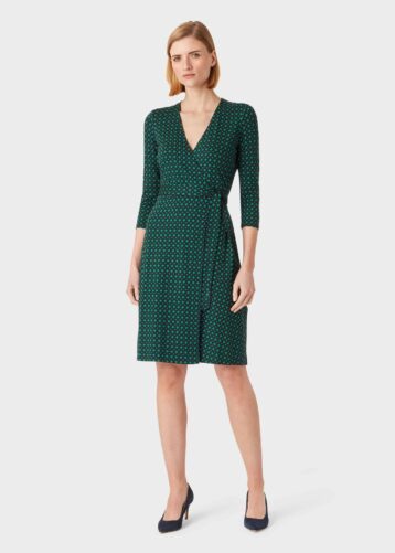 Hobbs Delilah Jersey Wrap Dress Navy Green