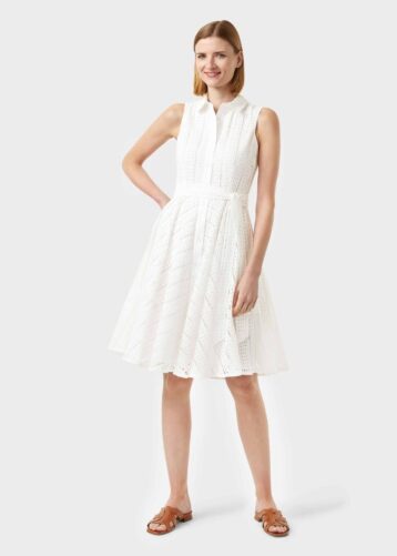 Hobbs Emelie Cotton Embroidered Fit And Flare Dress White