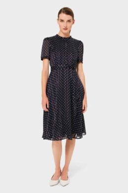 Hobbs Mae Jacquard Spot Shirt Dress Navy Ivory