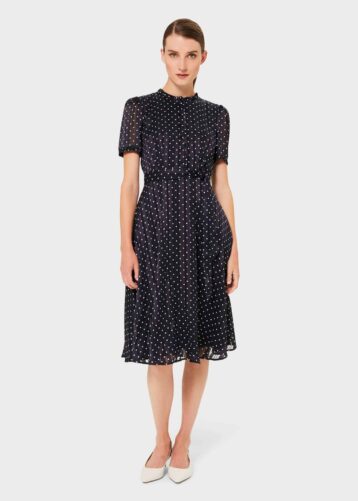 Hobbs Mae Jacquard Spot Shirt Dress Navy Ivory