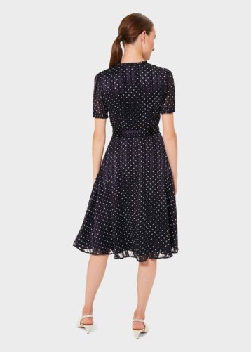 Hobbs Mae Jacquard Spot Shirt Dress, Navy/Ivory - Image 2