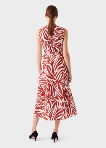 Hobbs Shelley Printed Belted Dress, Rust/Ivory - Image 2