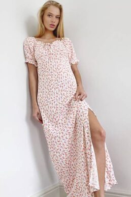 Only milk maid maxi dress in pink ditsy floral