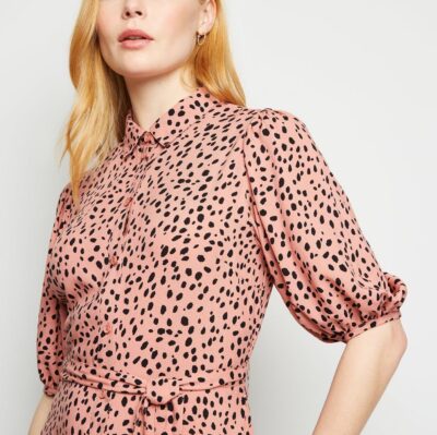 pink-spot-puff-sleeve-midi-shirt-dress Up to 30% off Getting Out!* at New Look
