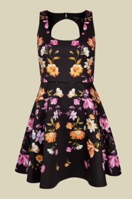 Ted Baker ANDIIE Rhubarb cut out back skater dress Black Multi