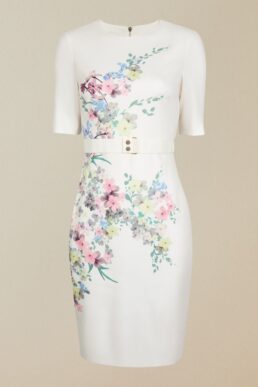 Ted Baker CAMLIAA Pergola floral print bodycon dress, Ivory/Multi