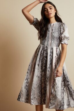 Ted Baker HALOMAH Snake print midi dress Ivory Black