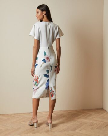 Ted Baker NERRIS Floral Jamboree twist detail midi dress, White/Multi - Image 2