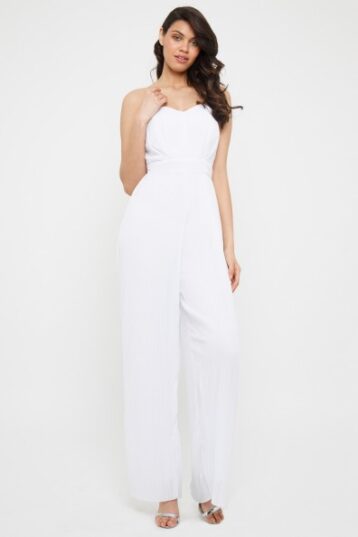 TFNC Diray White Pleated Jumpsuit