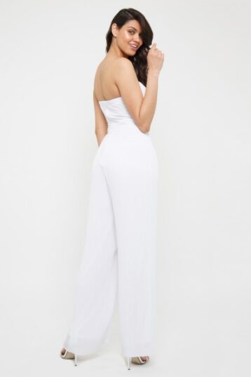 TFNC Diray White Pleated Jumpsuit