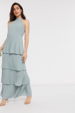TFNC high neck tiered midaxi bridesmaid dress in sage green