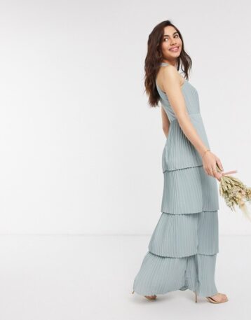 TFNC high neck tiered midaxi bridesmaid dress in sage green - Image 2