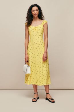 Whistles Forget Me Not Print Midi Dress Yellow