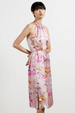 Ted Baker MEGARRA Rhubarb halterneck midi dress Pink Multi