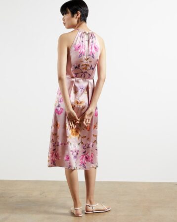 Ted Baker MEGARRA Rhubarb halterneck midi dress Pink Multi