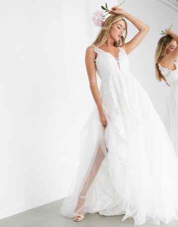 ASOS EDITION Celia beaded floral embroidered mesh wedding dress, Ivory - Image 2