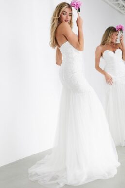 ASOS EDITION Freya embroidered wedding dress with mesh fishtail Ivory