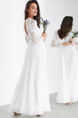 ASOS EDITION Iris long sleeve lace bodice maxi wedding dress with pleated skirt Ivory