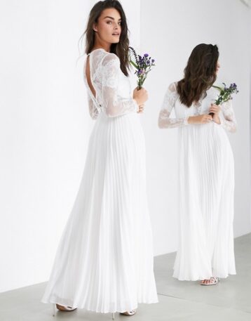 ASOS EDITION Iris long sleeve lace bodice maxi wedding dress with pleated skirt Ivory