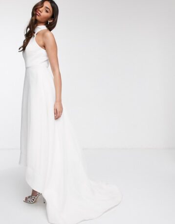 Bariano bridal high low mesh maxi dress with pockets in ivory - Image 2