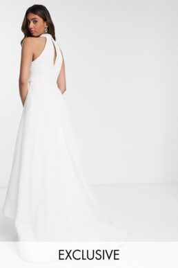 Bariano bridal high low mesh maxi dress with pockets in ivory