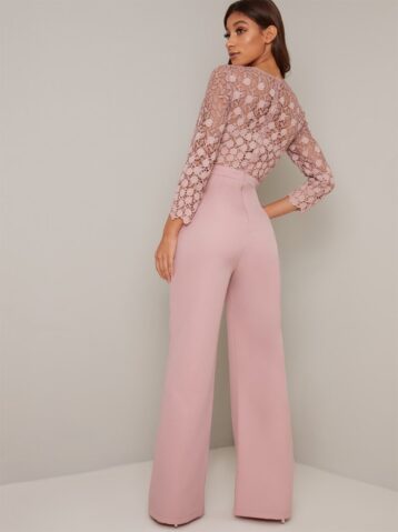 Chi Chi Dagmar Lace Crochet Sleeve Jumpsuit, Pink/Blush - Image 2