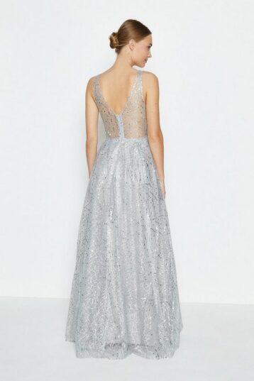 Coast Embellished Tulle Skirt Maxi Dress, Grey - Image 3