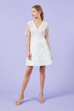 Coast Lace And Jacquard A-Line Dress Grey