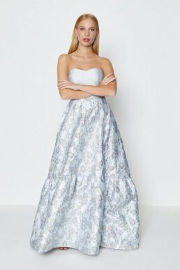 Coast Silver Jacquard Bandeau Maxi Dress Grey Silver