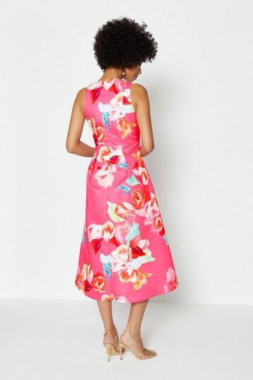 Coast Twill Hi Low Floral Dress Pink Multi