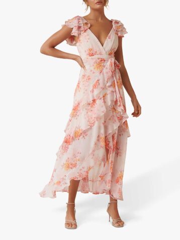 Forever New Ellery Ruffle Detail Floral Maxi Dress Canyon Sunset Pink Multi