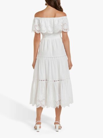 Forever New Phoebe Bardot Shirred Dress, Porcelain White - Image 2
