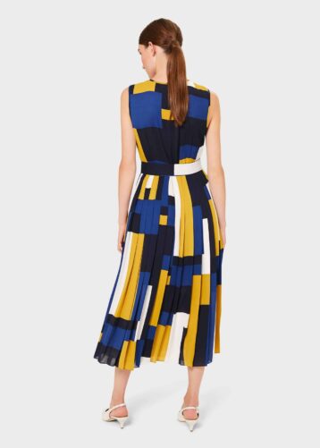 Hobbs Alba Colourblock Midi Dress, Yellow/Blue - Image 2