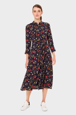 Hobbs Annette Floral Midi Dress Midnight Blue Multi