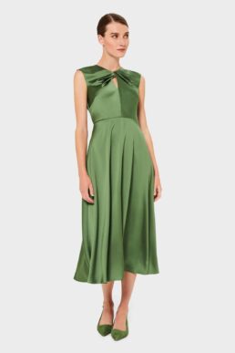 Hobbs Cassandra Twist Neck Satin Dress Green