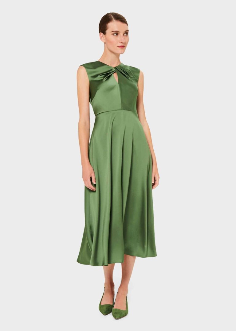 Hobbs Cassandra Twist Neck Satin Dress, Green - myonewedding.co.uk